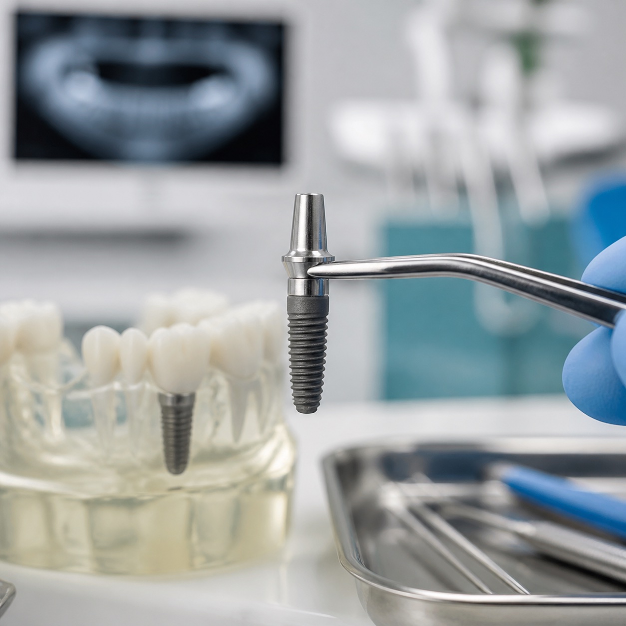 Impianto dentale in titanio durante la pianificazione implantare